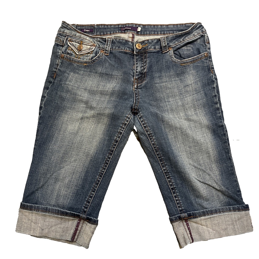 Vigoss Jeans Juniors Size 13 *33x14.5 Blue Denim Capri Cuffed Casual‎ Retro